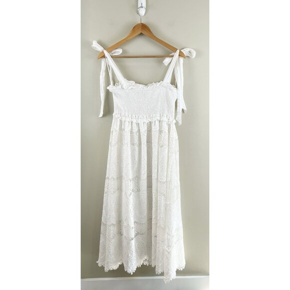 Skies Are Blue Women’s White Eyelet Dress Sz Md Tie Straps Cottage Core Lined - Picture 10 of 12